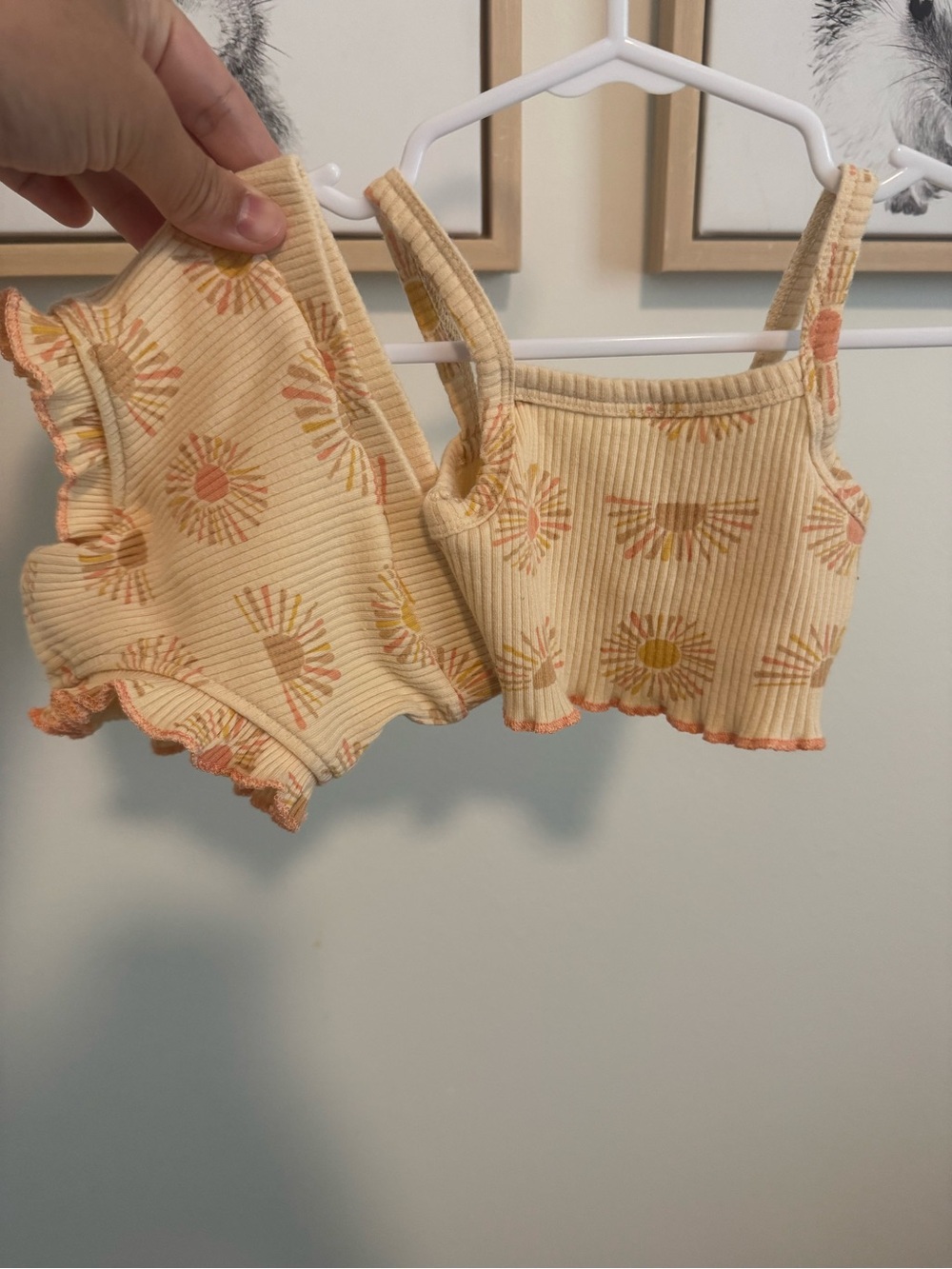 Unbranded Girls' Yellow Sun Print Ribbed Tank & Shorts Matching Set